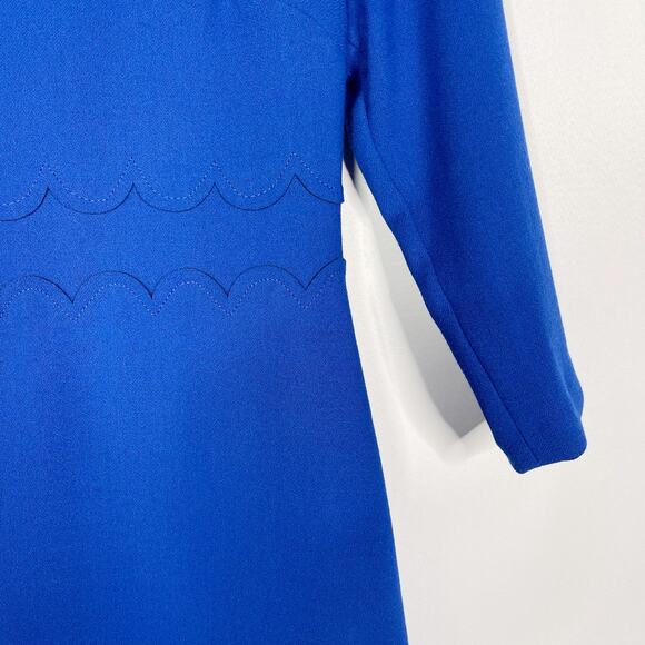 Banana Republic 4P Blue Scalloped Waist Sheath Dress 3/4 Sleeve Double Face - Picture 5 of 10